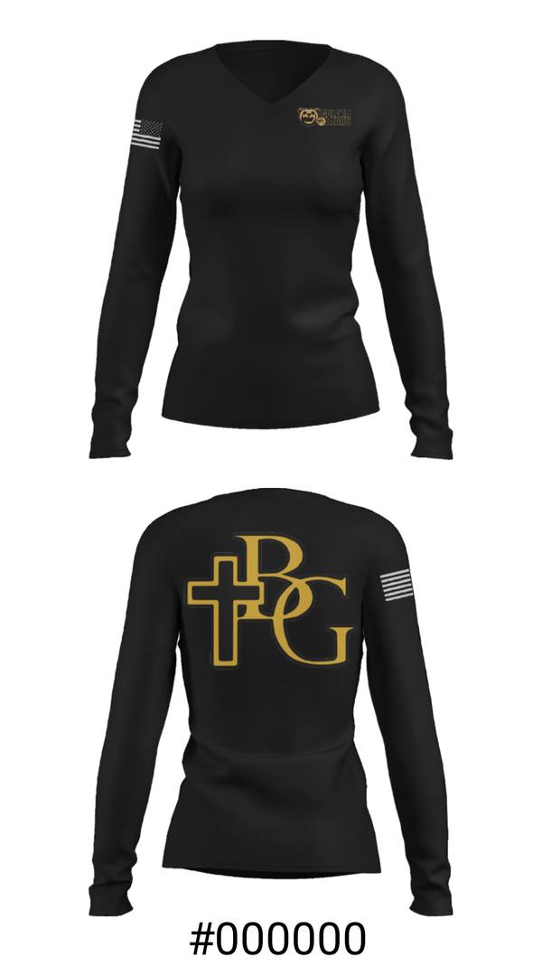 Women's Long Sleeve Vneck Shirt, Bishop Garrigan Catholic Junior High School Track, Track & Field, Teamtime, Team time, sublimation, custom sports apparel, team uniforms, spirit wear, spiritwear, sports uniforms, custom shirts, team store, custom team store, fundraiser sports, apparel fundraiser