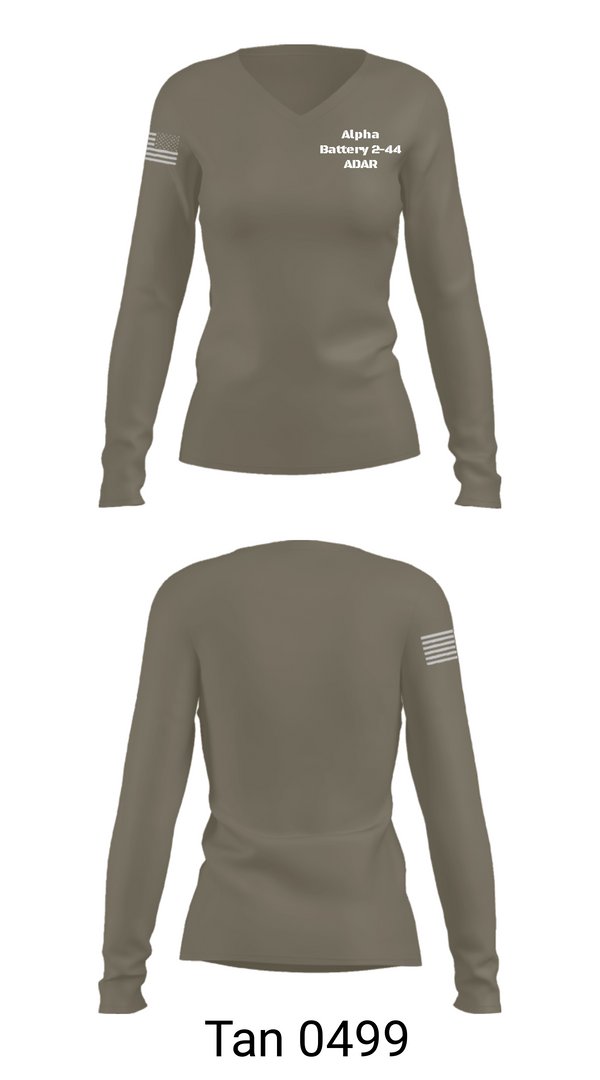 Women's Long Sleeve Vneck Shirt, Alpha Battery 2-44 ADAR, , Teamtime, Team time, sublimation, custom sports apparel, team uniforms, spirit wear, spiritwear, sports uniforms, custom shirts, team store, custom team store, fundraiser sports, apparel fundraiser