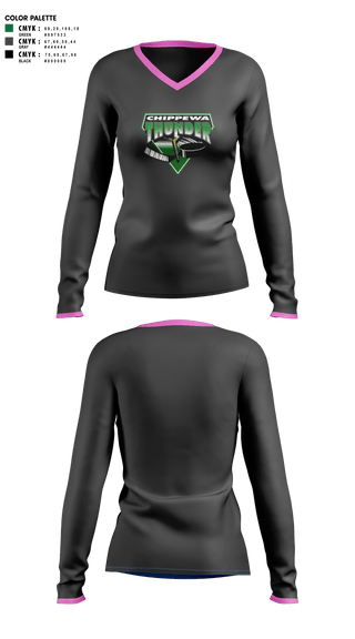 Womens Long Sleeve Vneck Shirt 1, Chippewa Youth Hockey, Spirit Store, Teamtime, Team time, sublimation, custom sports apparel, team uniforms, spirit wear, spiritwear, sports uniforms, custom shirts, team store, custom team store, fundraiser sports, apparel fundraiser