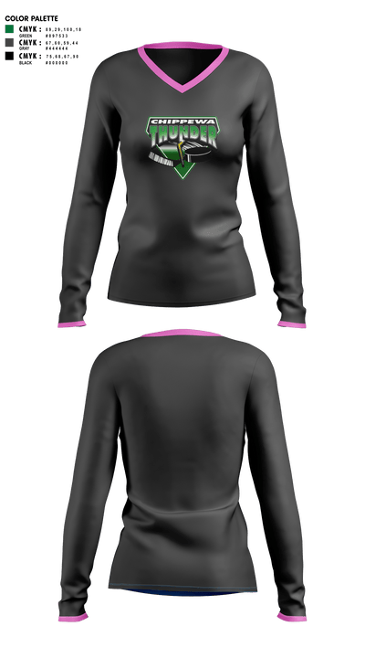 Chippewa Youth Hockey 90833189 Women's Long Sleeve V-neck Shirt -1 2