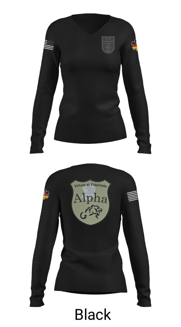 Womens Long Sleeve Vneck Shirt, 4./401 PzGrenBtl, Army, Teamtime, Team time, sublimation, custom sports apparel, team uniforms, spirit wear, spiritwear, sports uniforms, custom shirts, team store, custom team store, fundraiser sports, apparel fundraiser