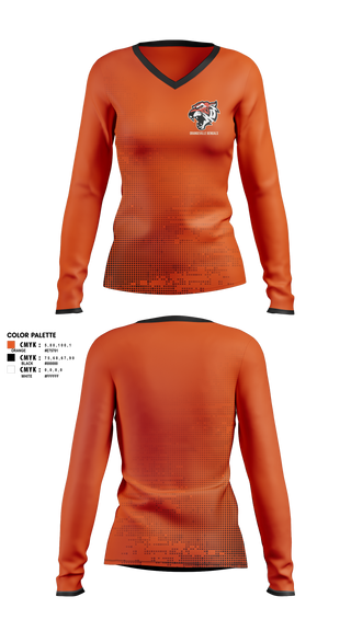 Womens Long Sleeve Vneck Shirt, Orangeville Bengals, Baseball, Teamtime, Team time, sublimation, custom sports apparel, team uniforms, spirit wear, spiritwear, sports uniforms, custom shirts, team store, custom team store, fundraiser sports, apparel fundraiser