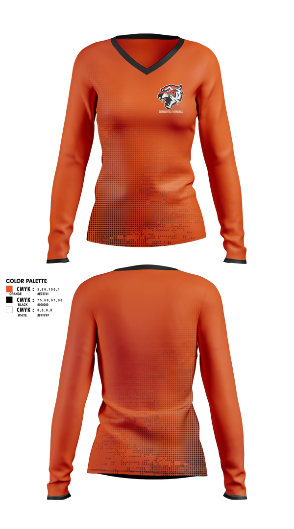 Womens Long Sleeve Vneck Shirt, Orangeville Bengals, Baseball, Teamtime, Team time, sublimation, custom sports apparel, team uniforms, spirit wear, spiritwear, sports uniforms, custom shirts, team store, custom team store, fundraiser sports, apparel fundraiser