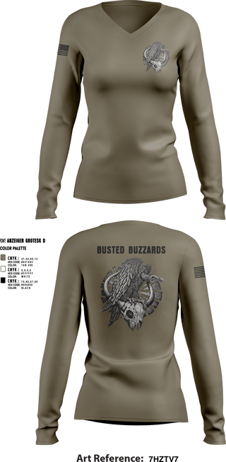 Women's Long Sleeve Vneck Shirt, CREW 3 BUSTED BUZZARDS, Army, Teamtime, Team time, sublimation, custom sports apparel, team uniforms, spirit wear, spiritwear, sports uniforms, custom shirts, team store, custom team store, fundraiser sports, apparel fundraiser