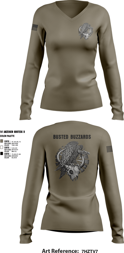 CREW 3 BUSTED BUZZARDS 64090708 Women's Long Sleeve V-neck Shirt - 6