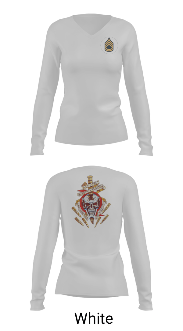 Women's Long Sleeve Vneck Shirt, A Co 1/155 INF, Army, Teamtime, Team time, sublimation, custom sports apparel, team uniforms, spirit wear, spiritwear, sports uniforms, custom shirts, team store, custom team store, fundraiser sports, apparel fundraiser