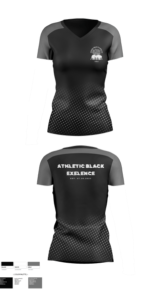 Womens Short Sleeve Vneck Shirt, Athletic Black Excellence, Track & Field, Teamtime, Team time, sublimation, custom sports apparel, team uniforms, spirit wear, spiritwear, sports uniforms, custom shirts, team store, custom team store, fundraiser sports, apparel fundraiser