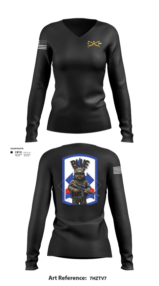Womens Long Sleeve Vneck Shirt 1, Bad boyzBlue Ewok, Army, Teamtime, Team time, sublimation, custom sports apparel, team uniforms, spirit wear, spiritwear, sports uniforms, custom shirts, team store, custom team store, fundraiser sports, apparel fundraiser