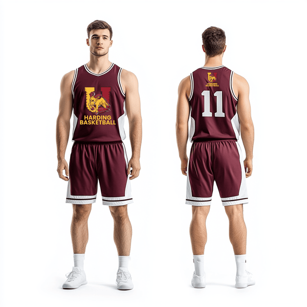 Basketball Uniform, Harding University High School Basketball, Men's Basketball, Teamtime, Team time, sublimation, custom sports apparel, team uniforms, spirit wear, spiritwear, sports uniforms, custom shirts, team store, custom team store, fundraiser sports, apparel fundraiser