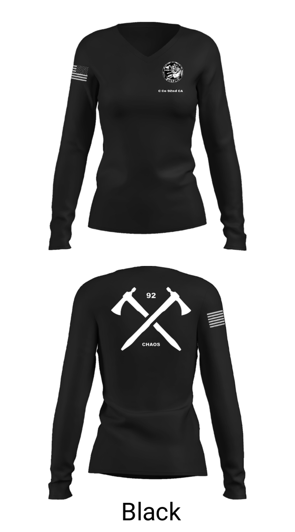 Women's Long Sleeve Vneck Shirt, C Co 92nd CA, Army, Teamtime, Team time, sublimation, custom sports apparel, team uniforms, spirit wear, spiritwear, sports uniforms, custom shirts, team store, custom team store, fundraiser sports, apparel fundraiser