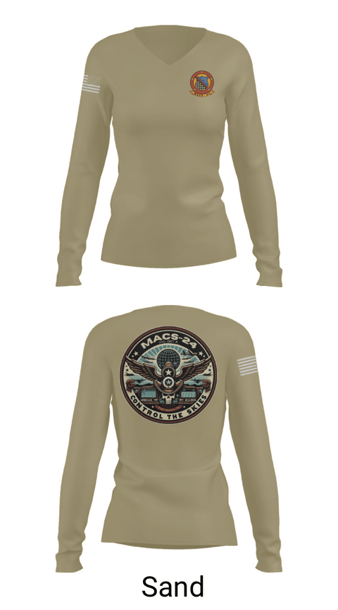 Women's Long Sleeve Vneck Shirt, MACS 24 ATC Detachment A, Marines, Teamtime, Team time, sublimation, custom sports apparel, team uniforms, spirit wear, spiritwear, sports uniforms, custom shirts, team store, custom team store, fundraiser sports, apparel fundraiser