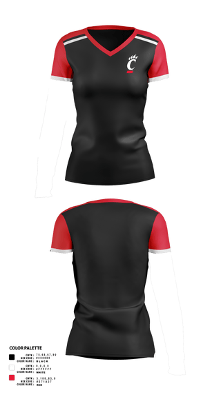 Womens Short Sleeve Vneck Shirt, University of Cincinnati Golf, Golf, Teamtime, Team time, sublimation, custom sports apparel, team uniforms, spirit wear, spiritwear, sports uniforms, custom shirts, team store, custom team store, fundraiser sports, apparel fundraiser