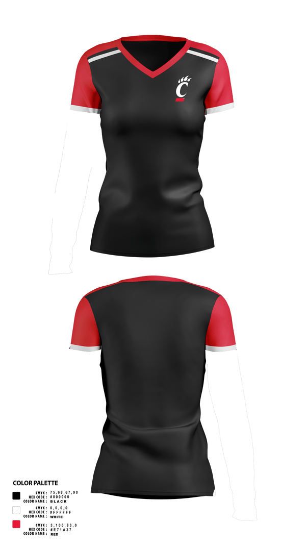 Womens Short Sleeve Vneck Shirt, University of Cincinnati Golf, Golf, Teamtime, Team time, sublimation, custom sports apparel, team uniforms, spirit wear, spiritwear, sports uniforms, custom shirts, team store, custom team store, fundraiser sports, apparel fundraiser