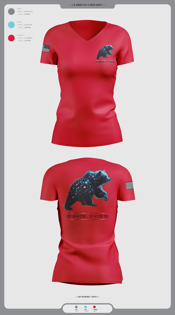 Womens Short Sleeve Vneck Shirt, 486th/574th, , Teamtime, Team time, sublimation, custom sports apparel, team uniforms, spirit wear, spiritwear, sports uniforms, custom shirts, team store, custom team store, fundraiser sports, apparel fundraiser