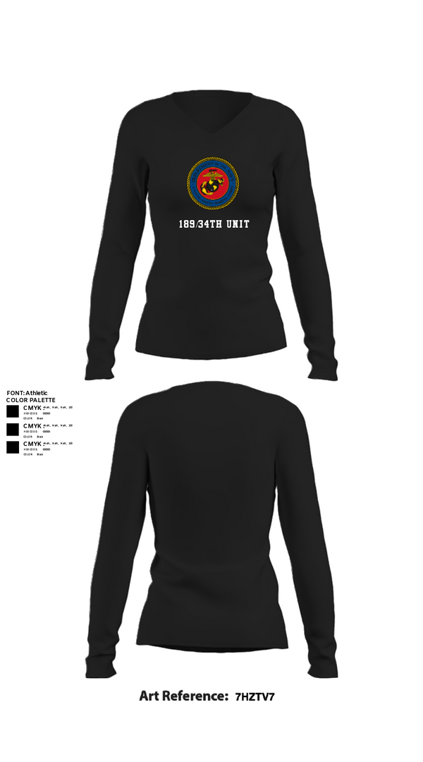 Women's Long Sleeve Vneck Shirt, 189/34th unit, Marines, Teamtime, Team time, sublimation, custom sports apparel, team uniforms, spirit wear, spiritwear, sports uniforms, custom shirts, team store, custom team store, fundraiser sports, apparel fundraiser