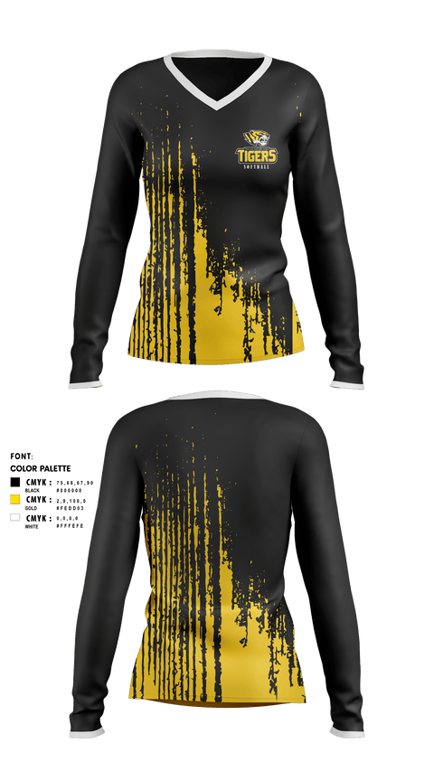 Womens Long Sleeve Vneck Shirt, Halls Junior High School, Softball, Teamtime, Team time, sublimation, custom sports apparel, team uniforms, spirit wear, spiritwear, sports uniforms, custom shirts, team store, custom team store, fundraiser sports, apparel fundraiser