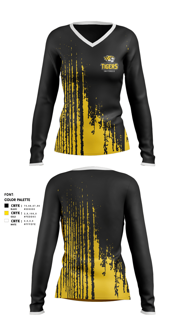 Womens Long Sleeve Vneck Shirt, Halls Junior High School, Softball, Teamtime, Team time, sublimation, custom sports apparel, team uniforms, spirit wear, spiritwear, sports uniforms, custom shirts, team store, custom team store, fundraiser sports, apparel fundraiser