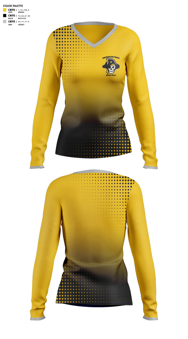 Womens Long Sleeve Vneck Shirt 1, Southwestern Pirates, Women's Basketball, Teamtime, Team time, sublimation, custom sports apparel, team uniforms, spirit wear, spiritwear, sports uniforms, custom shirts, team store, custom team store, fundraiser sports, apparel fundraiser