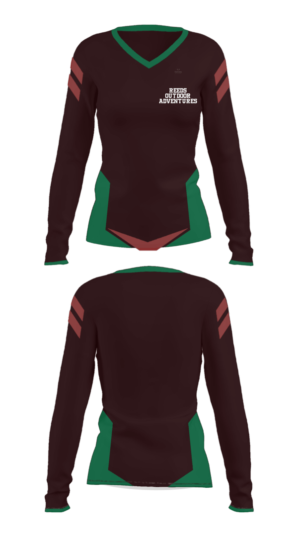 Women's Long Sleeve Vneck Shirt, Reeds Outdoor Adventures, , Teamtime, Team time, sublimation, custom sports apparel, team uniforms, spirit wear, spiritwear, sports uniforms, custom shirts, team store, custom team store, fundraiser sports, apparel fundraiser