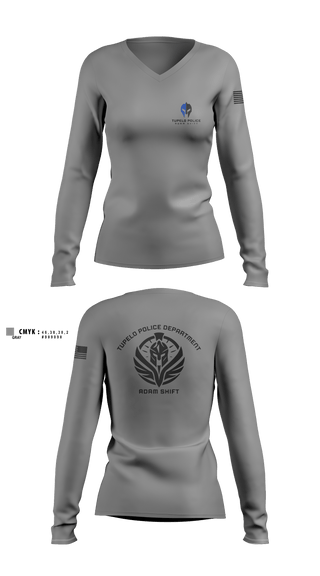 Women's Long Sleeve Vneck Shirt, TPD Adam Shift, Police, Teamtime, Team time, sublimation, custom sports apparel, team uniforms, spirit wear, spiritwear, sports uniforms, custom shirts, team store, custom team store, fundraiser sports, apparel fundraiser