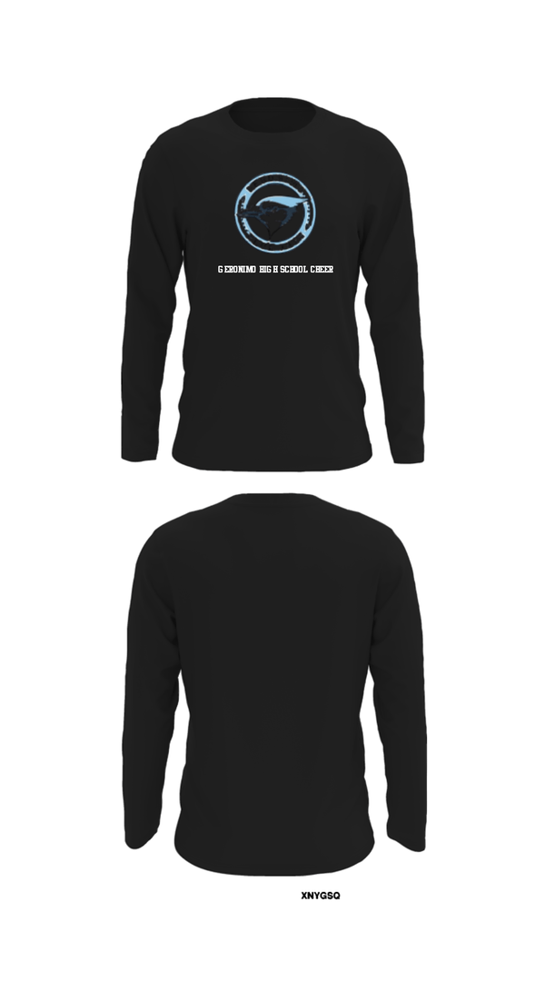 Long Sleeve Performance Shirt, Geronimo High School Cheer, Cheer, Teamtime, Team time, sublimation, custom sports apparel, team uniforms, spirit wear, spiritwear, sports uniforms, custom shirts, team store, custom team store, fundraiser sports, apparel fundraiser