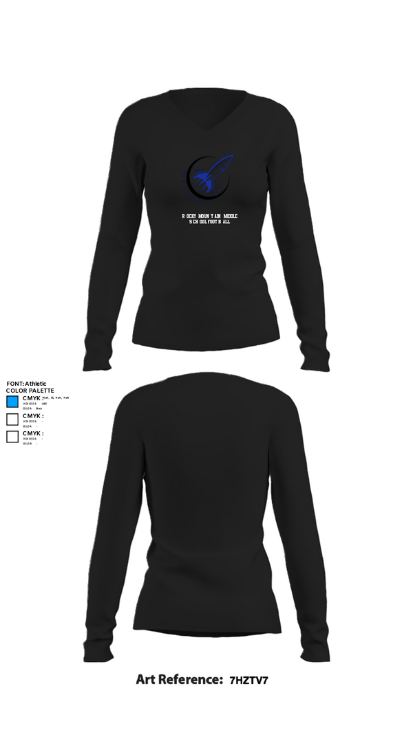 Women's Long Sleeve Vneck Shirt, Rocky Mountain Middle School Football, Football, Teamtime, Team time, sublimation, custom sports apparel, team uniforms, spirit wear, spiritwear, sports uniforms, custom shirts, team store, custom team store, fundraiser sports, apparel fundraiser
