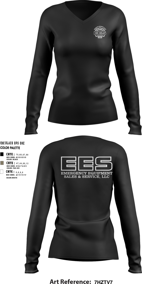 Women's Long Sleeve Vneck Shirt, Emergency Equipment Sales & Service, , Teamtime, Team time, sublimation, custom sports apparel, team uniforms, spirit wear, spiritwear, sports uniforms, custom shirts, team store, custom team store, fundraiser sports, apparel fundraiser