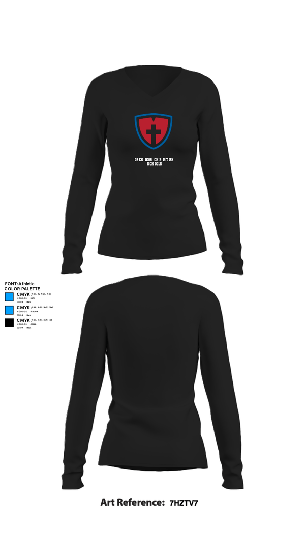 Womens Long Sleeve Vneck Shirt, Open Door Christian Schools, , Teamtime, Team time, sublimation, custom sports apparel, team uniforms, spirit wear, spiritwear, sports uniforms, custom shirts, team store, custom team store, fundraiser sports, apparel fundraiser