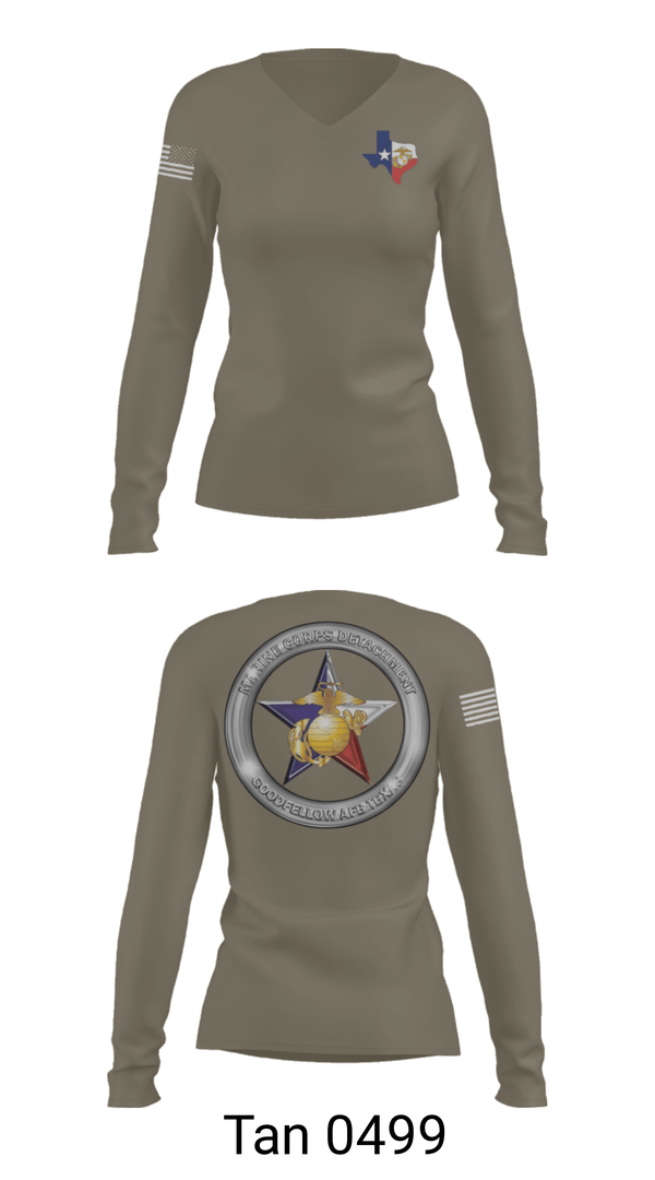 Womens Long Sleeve Vneck Shirt, Goodfellow AFB MCD, Marines, Teamtime, Team time, sublimation, custom sports apparel, team uniforms, spirit wear, spiritwear, sports uniforms, custom shirts, team store, custom team store, fundraiser sports, apparel fundraiser