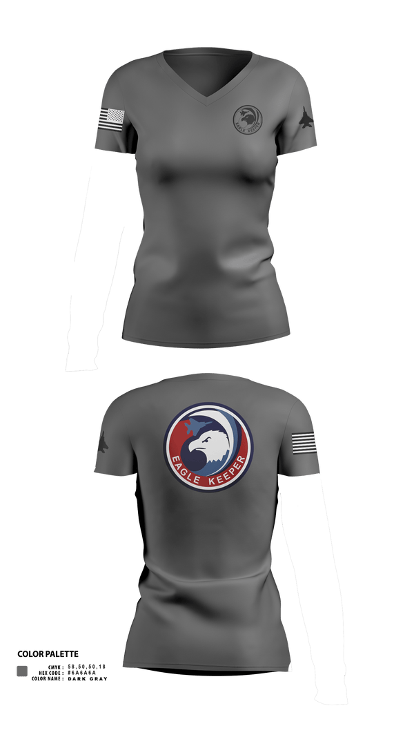 Womens Short Sleeve Vneck Shirt, Strike Eagle Keeper, Air Force, Teamtime, Team time, sublimation, custom sports apparel, team uniforms, spirit wear, spiritwear, sports uniforms, custom shirts, team store, custom team store, fundraiser sports, apparel fundraiser