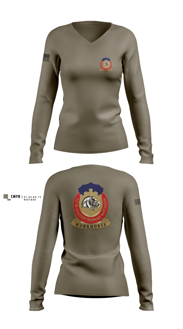 Womens Long Sleeve Vneck Shirt, 127th ASB WORKHORSE, Army, Teamtime, Team time, sublimation, custom sports apparel, team uniforms, spirit wear, spiritwear, sports uniforms, custom shirts, team store, custom team store, fundraiser sports, apparel fundraiser