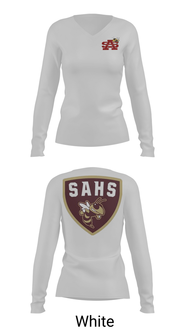 Womens Long Sleeve Vneck Shirt, St Augustine Yellow Jackets, Swimming, Teamtime, Team time, sublimation, custom sports apparel, team uniforms, spirit wear, spiritwear, sports uniforms, custom shirts, team store, custom team store, fundraiser sports, apparel fundraiser