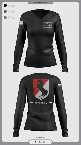 Womens Long Sleeve Vneck Shirt, 58th CEC-A, Army, Teamtime, Team time, sublimation, custom sports apparel, team uniforms, spirit wear, spiritwear, sports uniforms, custom shirts, team store, custom team store, fundraiser sports, apparel fundraiser