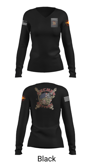 Womens Long Sleeve Vneck Shirt, Archer Battery 2-2 FA, Army, Teamtime, Team time, sublimation, custom sports apparel, team uniforms, spirit wear, spiritwear, sports uniforms, custom shirts, team store, custom team store, fundraiser sports, apparel fundraiser