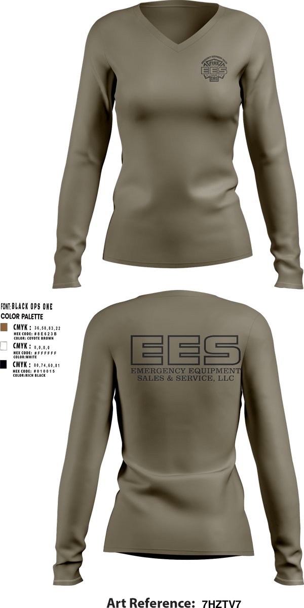 Women's Long Sleeve Vneck Shirt, Emergency Equipment Sales & Service, , Teamtime, Team time, sublimation, custom sports apparel, team uniforms, spirit wear, spiritwear, sports uniforms, custom shirts, team store, custom team store, fundraiser sports, apparel fundraiser