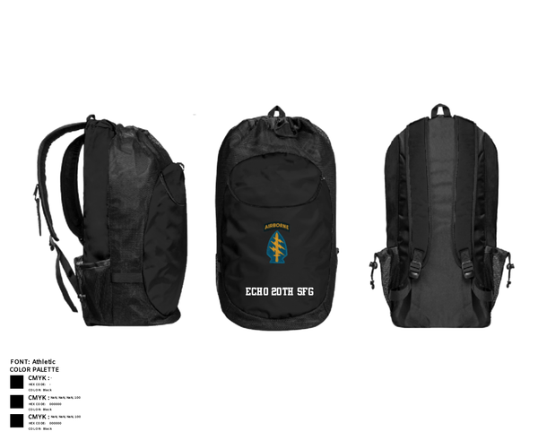 Gear Bag, Echo 20th SFG, National Guard, Teamtime, Team time, sublimation, custom sports apparel, team uniforms, spirit wear, spiritwear, sports uniforms, custom shirts, team store, custom team store, fundraiser sports, apparel fundraiser
