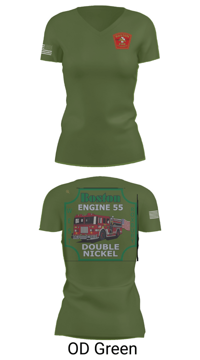 Boston Fire Department Engine 55 92329378 Women's Short Sleeve V-neck Shirt - 48
