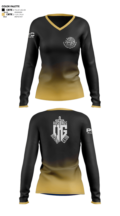 OG HASTINGS BOXING CLUB 17726644 Women's Long Sleeve V-neck Shirt -1 1