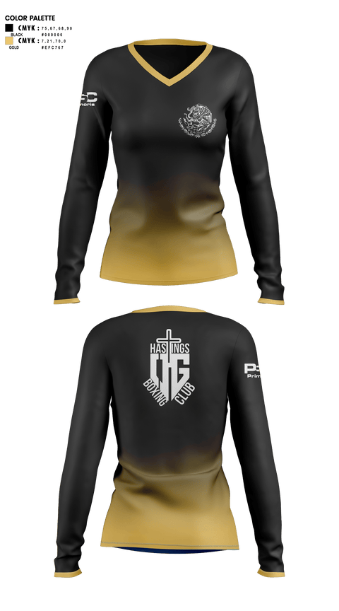 Womens Long Sleeve Vneck Shirt 1, OG HASTINGS BOXING CLUB, , Teamtime, Team time, sublimation, custom sports apparel, team uniforms, spirit wear, spiritwear, sports uniforms, custom shirts, team store, custom team store, fundraiser sports, apparel fundraiser