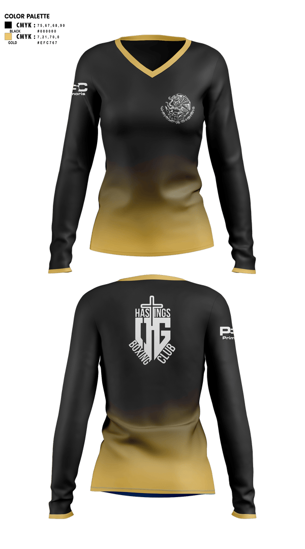 Womens Long Sleeve Vneck Shirt 1, OG HASTINGS BOXING CLUB, , Teamtime, Team time, sublimation, custom sports apparel, team uniforms, spirit wear, spiritwear, sports uniforms, custom shirts, team store, custom team store, fundraiser sports, apparel fundraiser