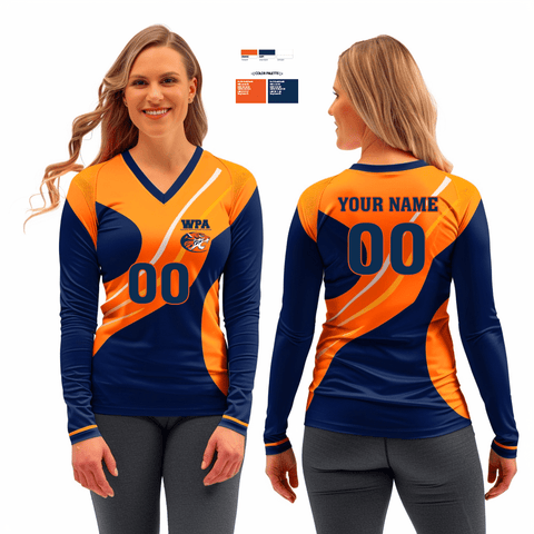 Women's Long Sleeve Vneck Shirt, Wilson Preparatory Academy (High School) Volleyball, Women's Volleyball, Teamtime, Team time, sublimation, custom sports apparel, team uniforms, spirit wear, spiritwear, sports uniforms, custom shirts, team store, custom team store, fundraiser sports, apparel fundraiser