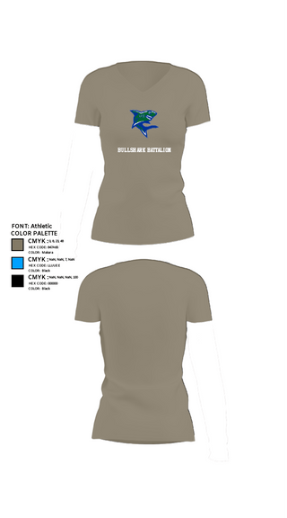 Women's Short Sleeve Vneck Shirt, Bullshark Battalion, Army, Teamtime, Team time, sublimation, custom sports apparel, team uniforms, spirit wear, spiritwear, sports uniforms, custom shirts, team store, custom team store, fundraiser sports, apparel fundraiser