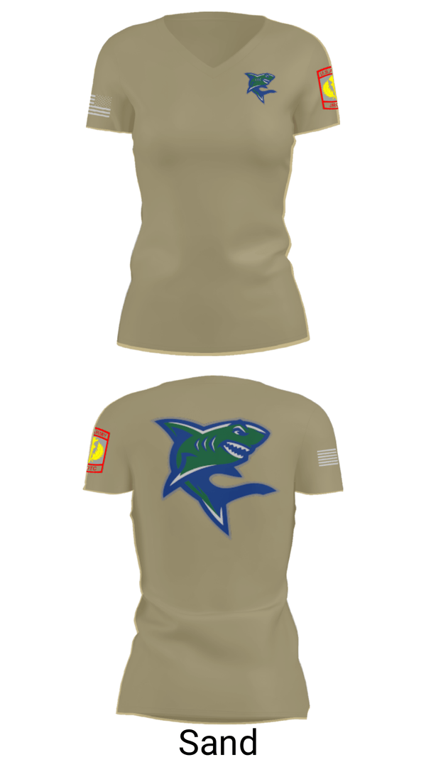 Women's Short Sleeve Vneck Shirt, Bullshark Battalion, Army, Teamtime, Team time, sublimation, custom sports apparel, team uniforms, spirit wear, spiritwear, sports uniforms, custom shirts, team store, custom team store, fundraiser sports, apparel fundraiser