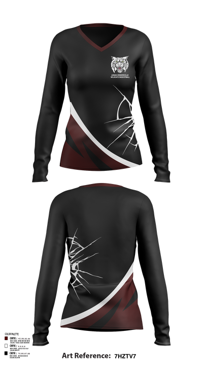 Logan-Rogersville Wildcats 82535935 Women's Long Sleeve V-neck Shirt - 129