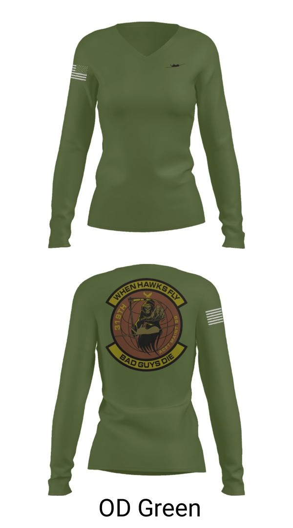 Women's Long Sleeve Vneck Shirt, 319th Maintenance Squadron, Air Force, Teamtime, Team time, sublimation, custom sports apparel, team uniforms, spirit wear, spiritwear, sports uniforms, custom shirts, team store, custom team store, fundraiser sports, apparel fundraiser