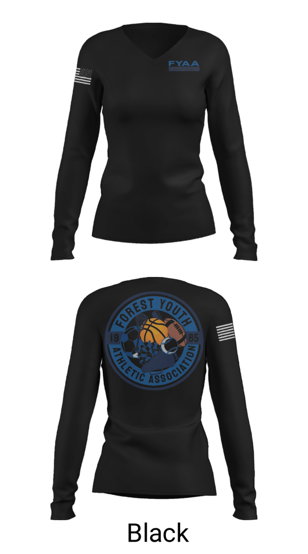 Women's Long Sleeve Vneck Shirt, Forest Youth Athletic Association Football, Football, Teamtime, Team time, sublimation, custom sports apparel, team uniforms, spirit wear, spiritwear, sports uniforms, custom shirts, team store, custom team store, fundraiser sports, apparel fundraiser