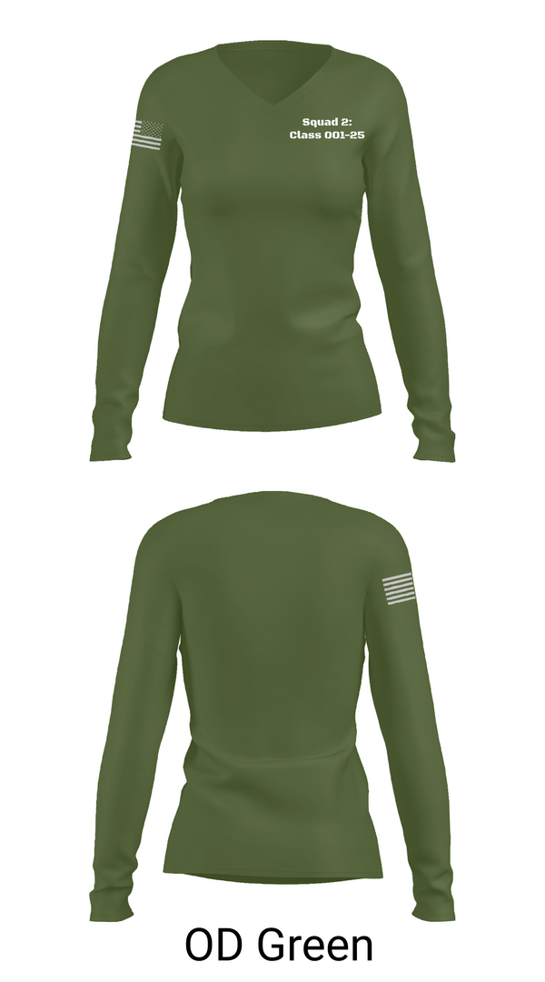 Womens Long Sleeve Vneck Shirt 1, Squad 2: Class 001-25, Army, Teamtime, Team time, sublimation, custom sports apparel, team uniforms, spirit wear, spiritwear, sports uniforms, custom shirts, team store, custom team store, fundraiser sports, apparel fundraiser
