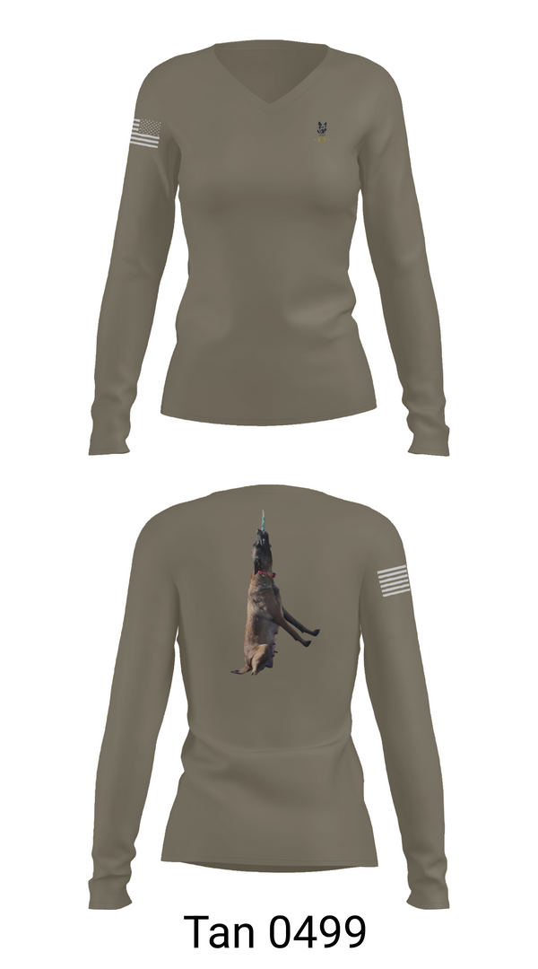 Womens Long Sleeve Vneck Shirt, Mals K9, Army, Teamtime, Team time, sublimation, custom sports apparel, team uniforms, spirit wear, spiritwear, sports uniforms, custom shirts, team store, custom team store, fundraiser sports, apparel fundraiser