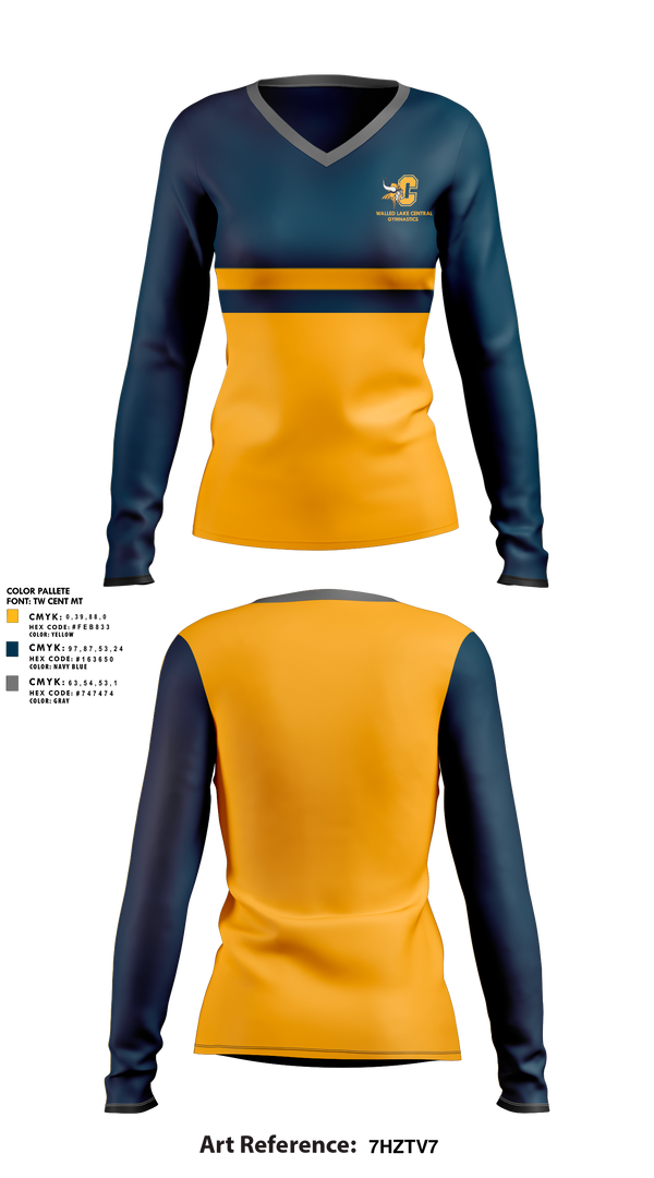 Womens Long Sleeve Vneck Shirt, Walled Lake Central Gymnastics, Spirit Store, Teamtime, Team time, sublimation, custom sports apparel, team uniforms, spirit wear, spiritwear, sports uniforms, custom shirts, team store, custom team store, fundraiser sports, apparel fundraiser