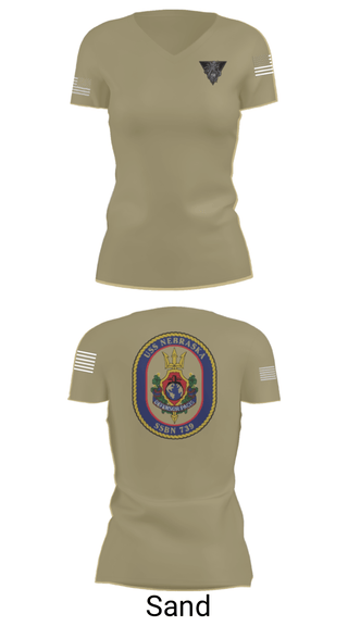 Women's Short Sleeve Vneck Shirt, USS Nebraska, Navy, Teamtime, Team time, sublimation, custom sports apparel, team uniforms, spirit wear, spiritwear, sports uniforms, custom shirts, team store, custom team store, fundraiser sports, apparel fundraiser
